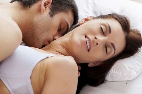 Husband and woman excited to bed